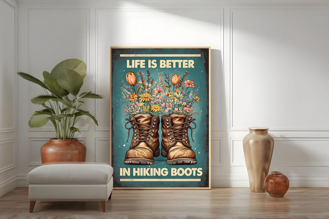 Life Is Better In Hiking Boots Wildflower Boots Vintage Poster - Image 5