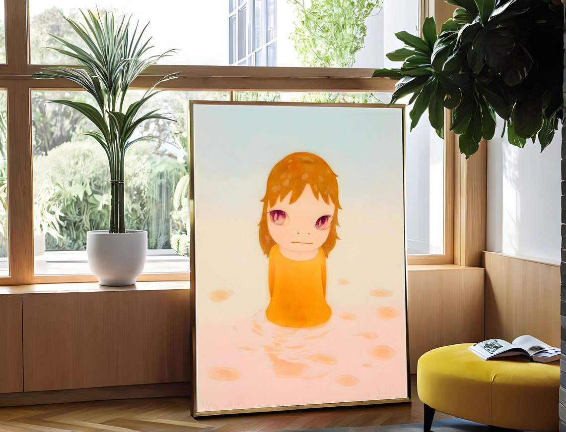 Yoshitomo Nara Melancholic Child in Warm Orange Tones Wall Art - Image 5