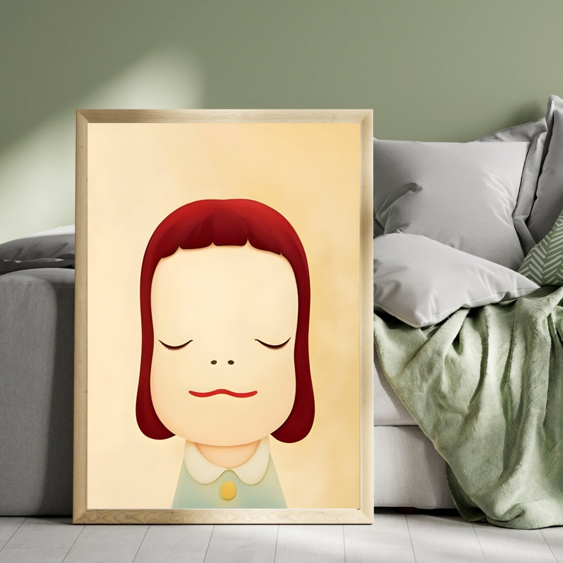Yoshitomo Nara Tranquil Dreamer Closed Eyes Red Hair Girl Wall Art - Image 4