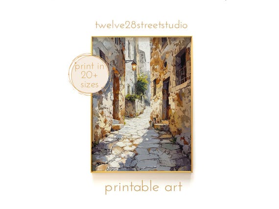 Cobblestone Alley Way Painting Instant Downloand Artwork Print In 20 Sizes Wall Art Vintage Wall Art Moody Wall Art