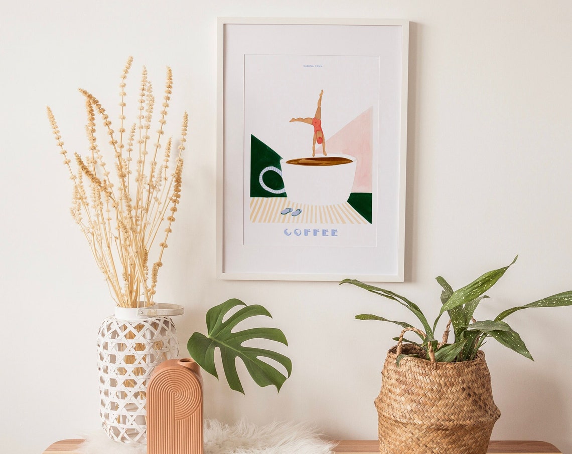Sabina Fenn Coffee Cartwheel Retro Swimmer Art Deco Kitchen Wall Art - Image 3