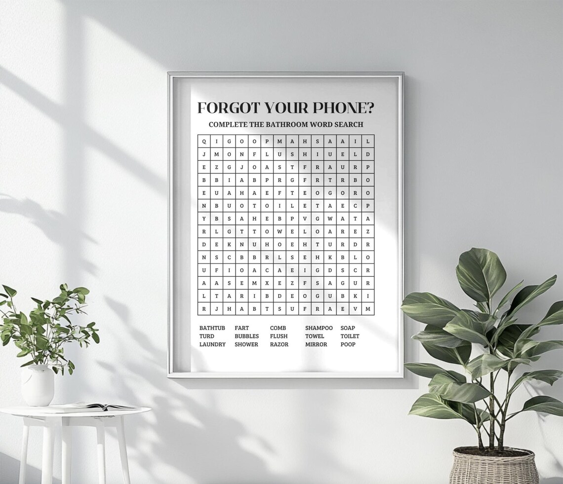 Word Search Bathroom Sign, Funny Bathroom Decor - Image 4