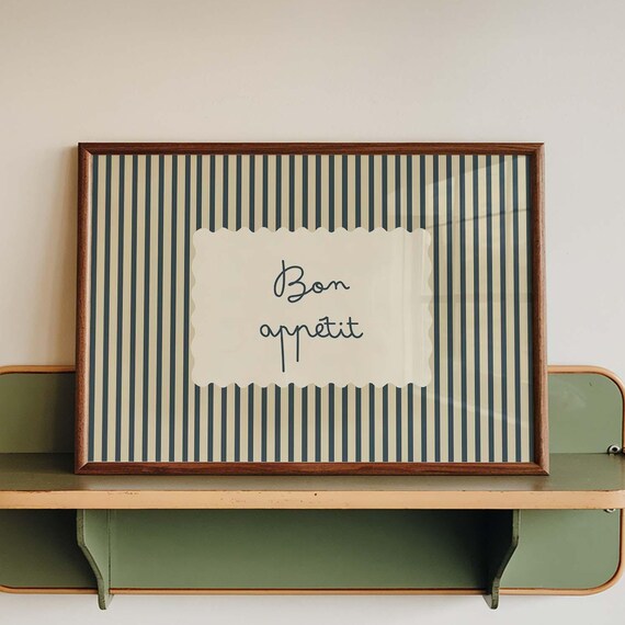 Bon Appetit Script Striped French Bistro Kitchen Wall Poster