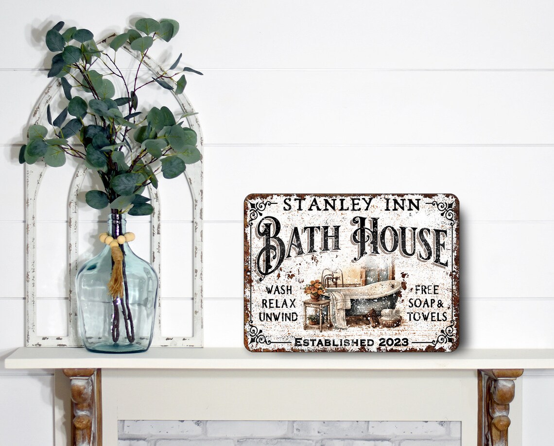 Custom Bath House Metal Bathroom Sign, Rustic Decor - Image 3