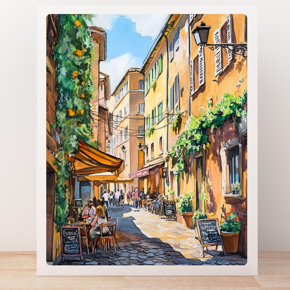 Trastevere Rome Cafe Street Cobblestone Alley Gouache Poster - Image 5