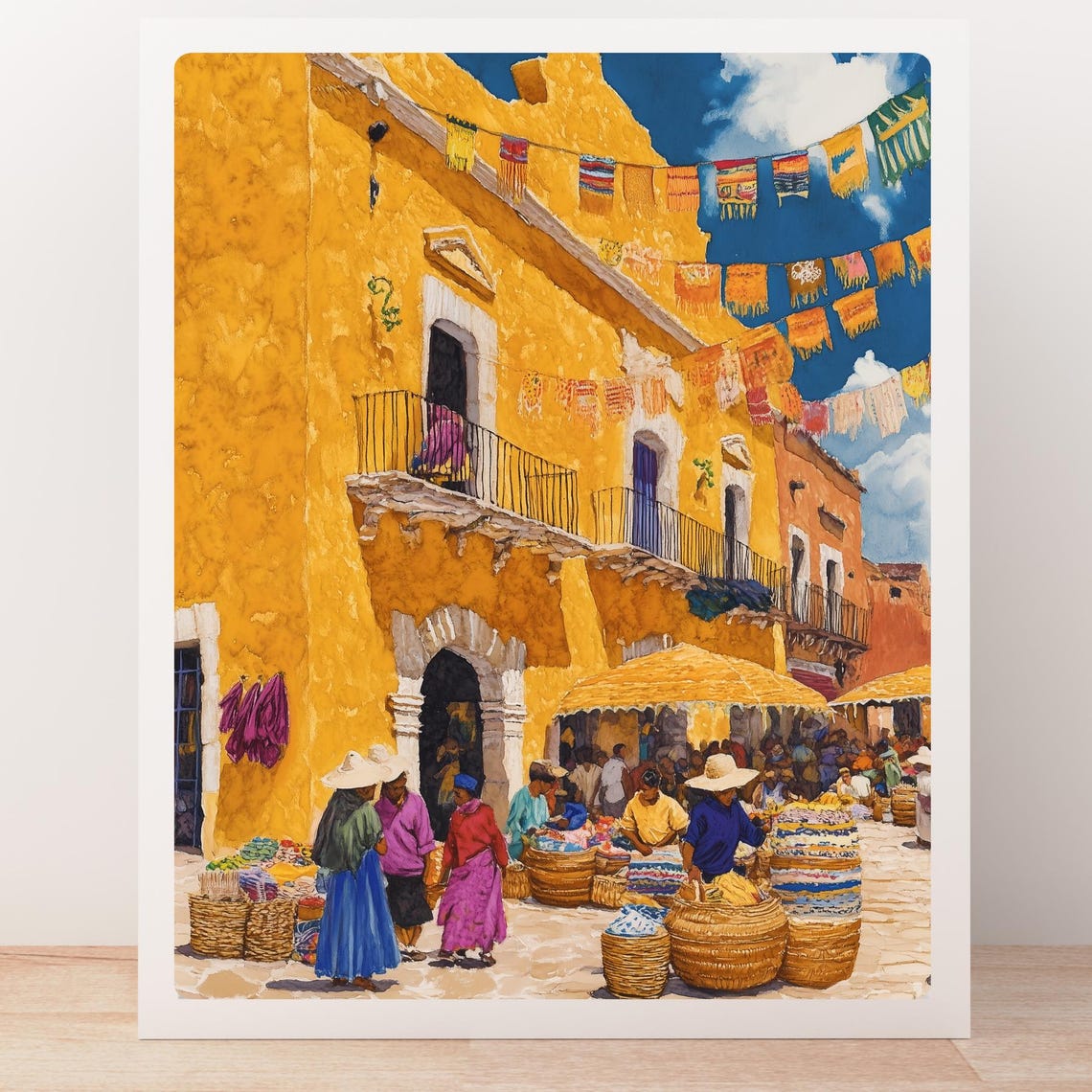 Izamal Mexico Market Yellow City Baskets Street Scene Poster - Image 5