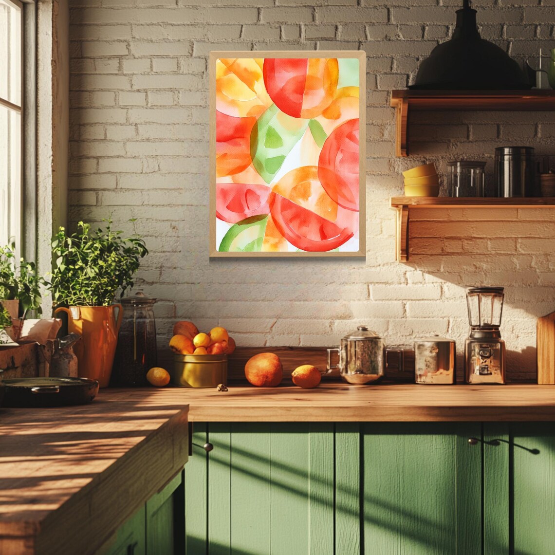 Abstract Tomato Art Print Watercolor Sliced Tomatoes Modern Kitchen Wall Art Red And Green Painting Minimalist Food Decor - Image 4