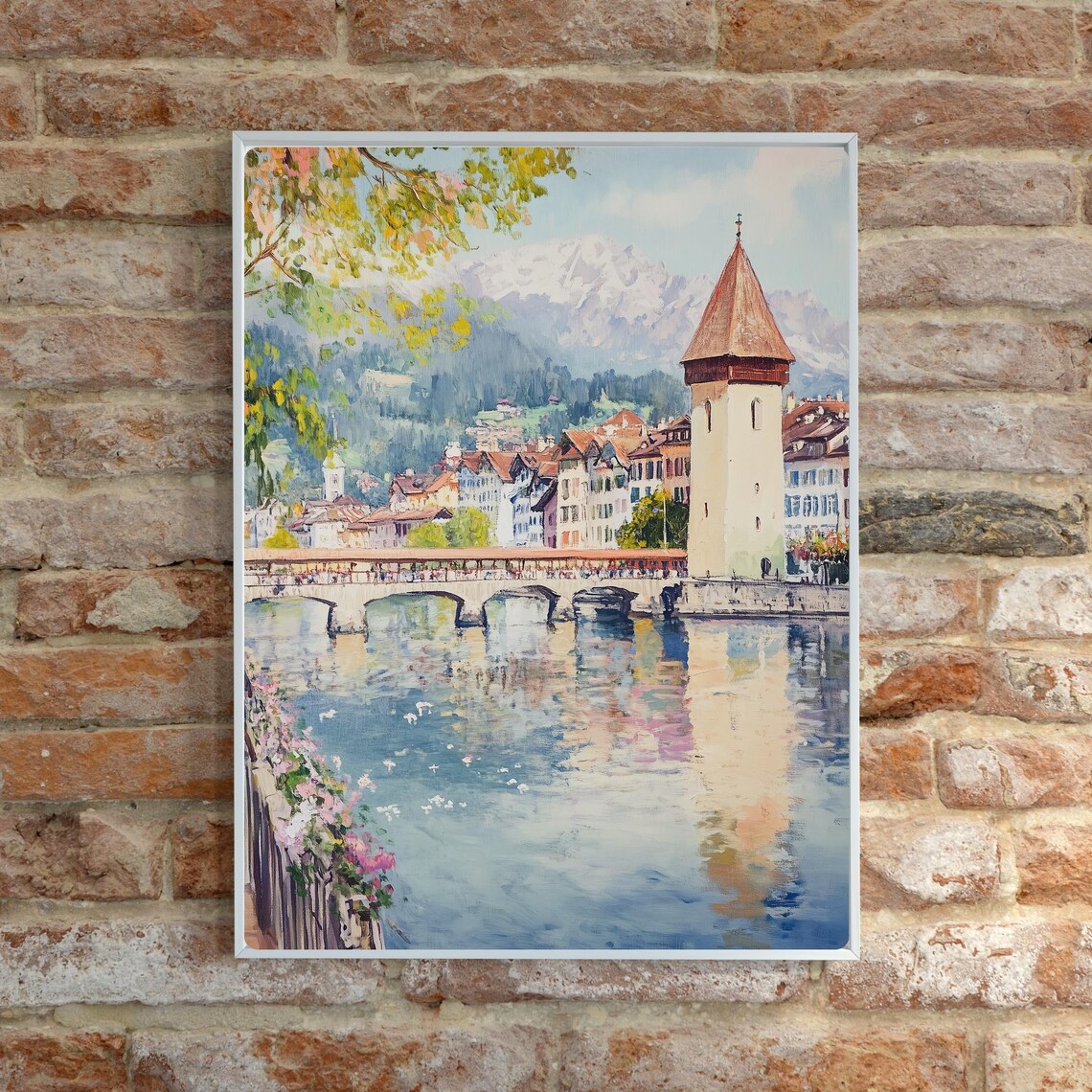 Chapel Bridge Lucerne, Switzerland Watercolor Travel Poster - Image 5