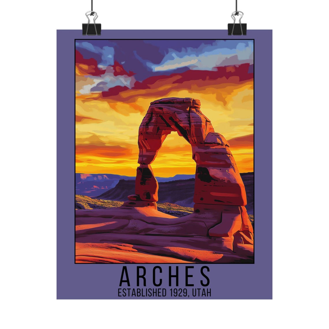 Arches Utah National Park Delicate Arch Sunset Desert Travel Poster