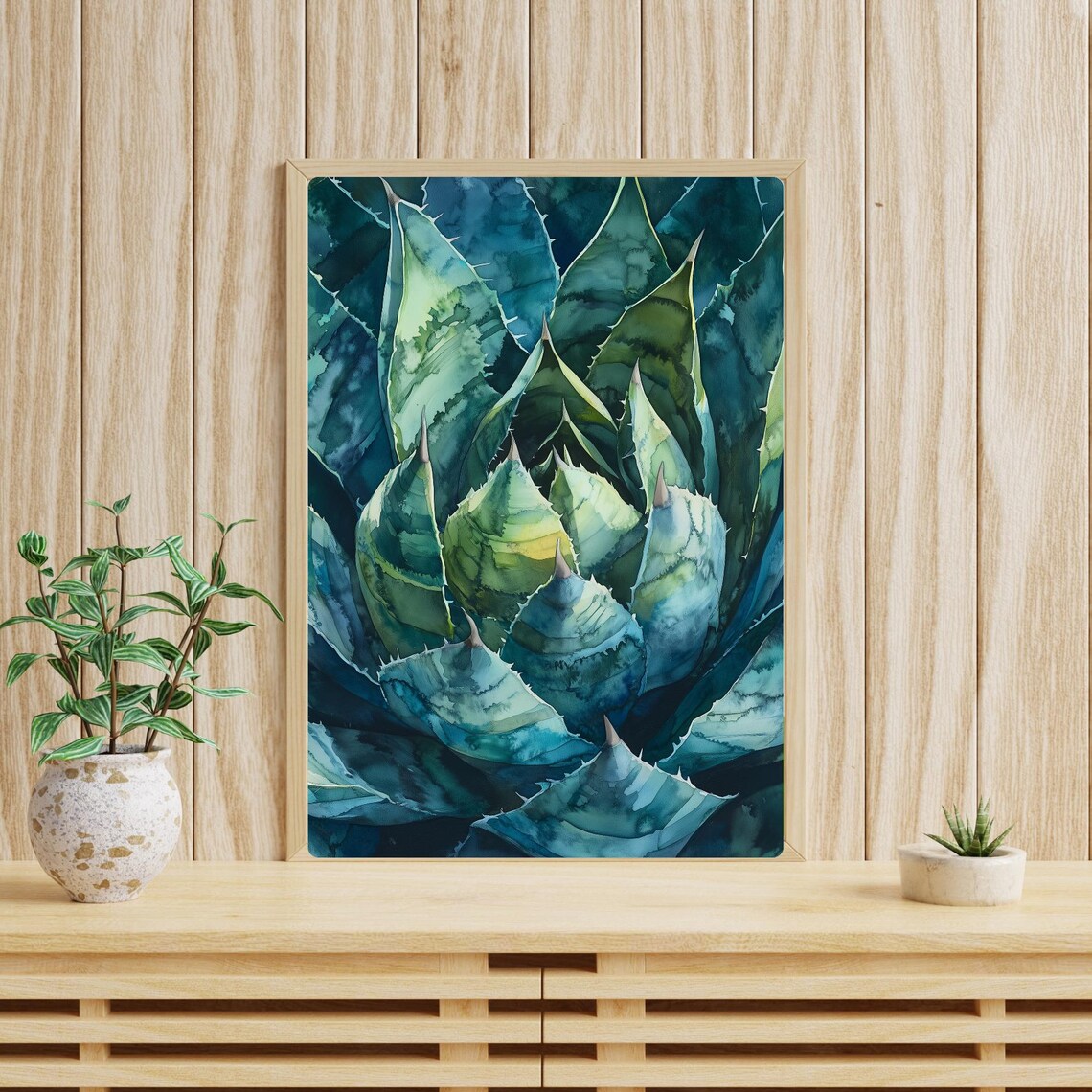 Agave Heart Close Up Blue Green Watercolor Succulent Art Print - Image 4