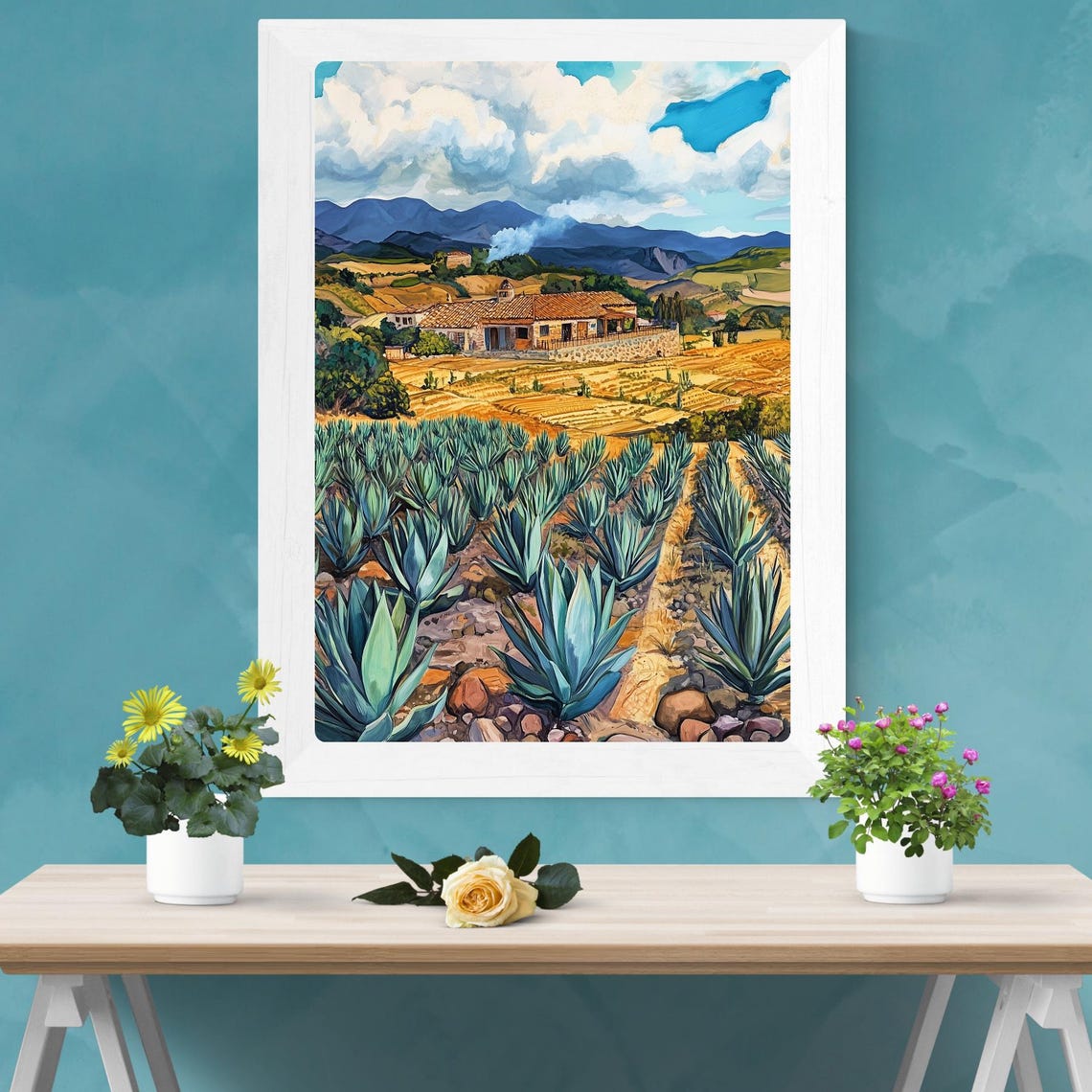 Agave Farm Mexico Desert Landscape Hacienda Mountains Poster - Image 2