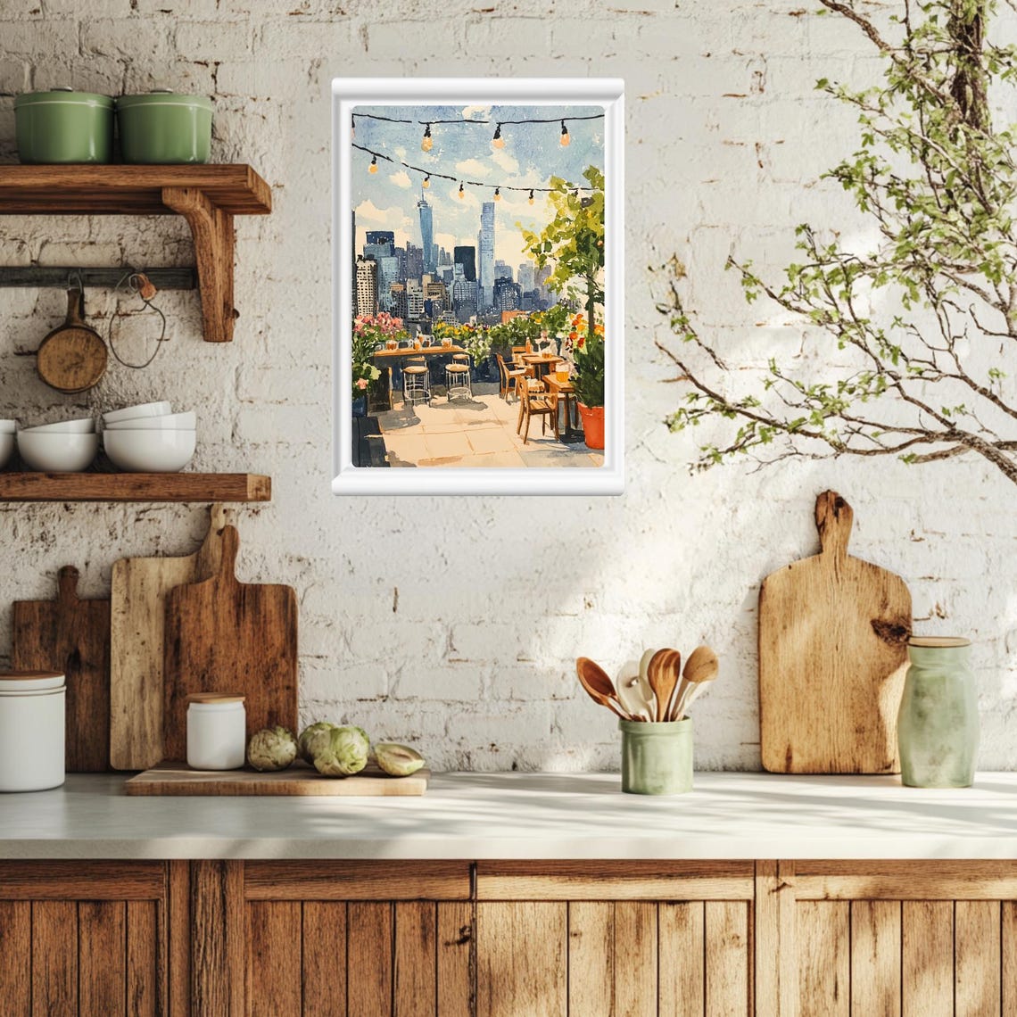 New York City Rooftop Bar with Skyline and String Lights Poster - Image 5