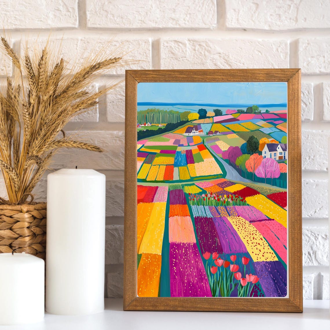 Dutch Tulip Fields in Bloom with Colorful Flower Strips Poster - Image 3