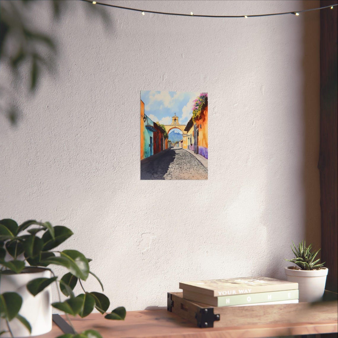 Santa Catalina Arch Cobblestone Street Antigua Watercolor Poster - Image 4