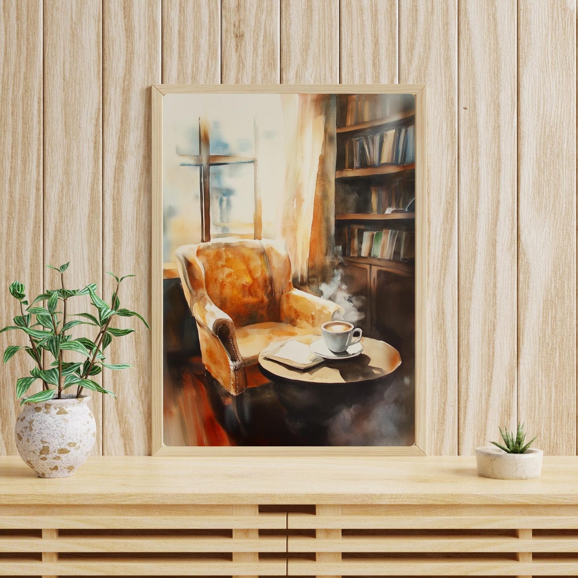 Cozy Coffee Shop Armchair Coffee Cup Reading Corner Window Poster - Image 4