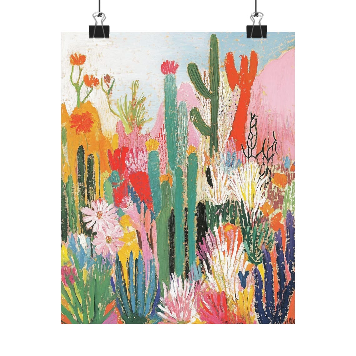 Colorful Fauvist Cactus Garden Desert Blooms Southwest Art Print