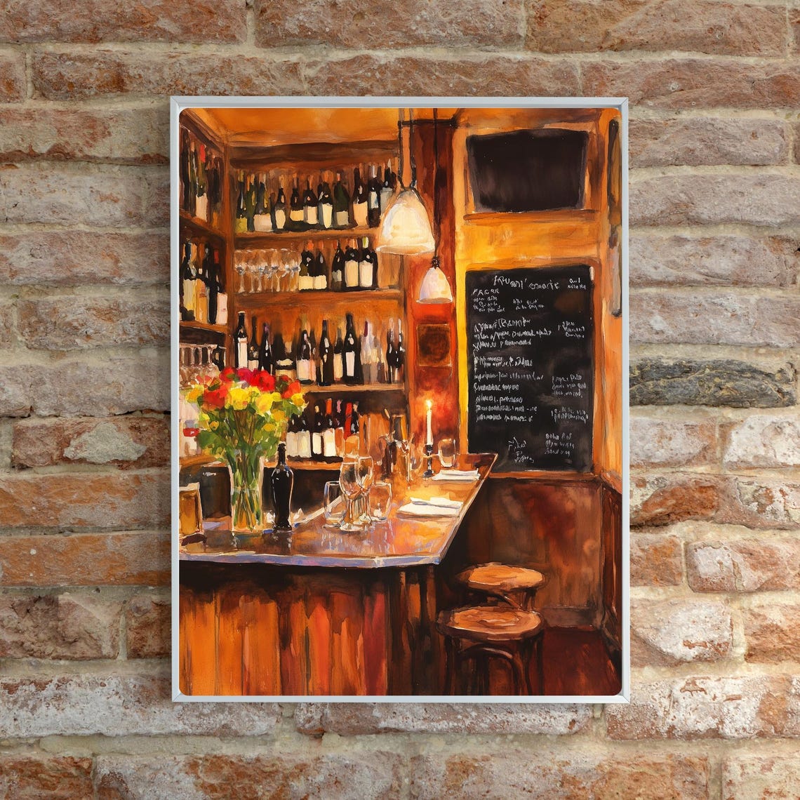 Parisian Wine Bar with a Candlelit Counter and Menu Art Print - Image 6