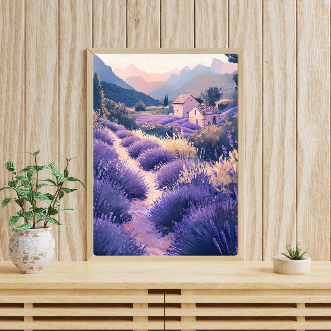 Provence Lavender Fields Sunset Stone Cottages Purple Travel Poster - Image 3