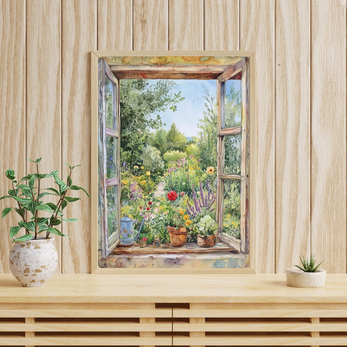 Garden Through Window, Cottage Garden View Art Print - Image 3
