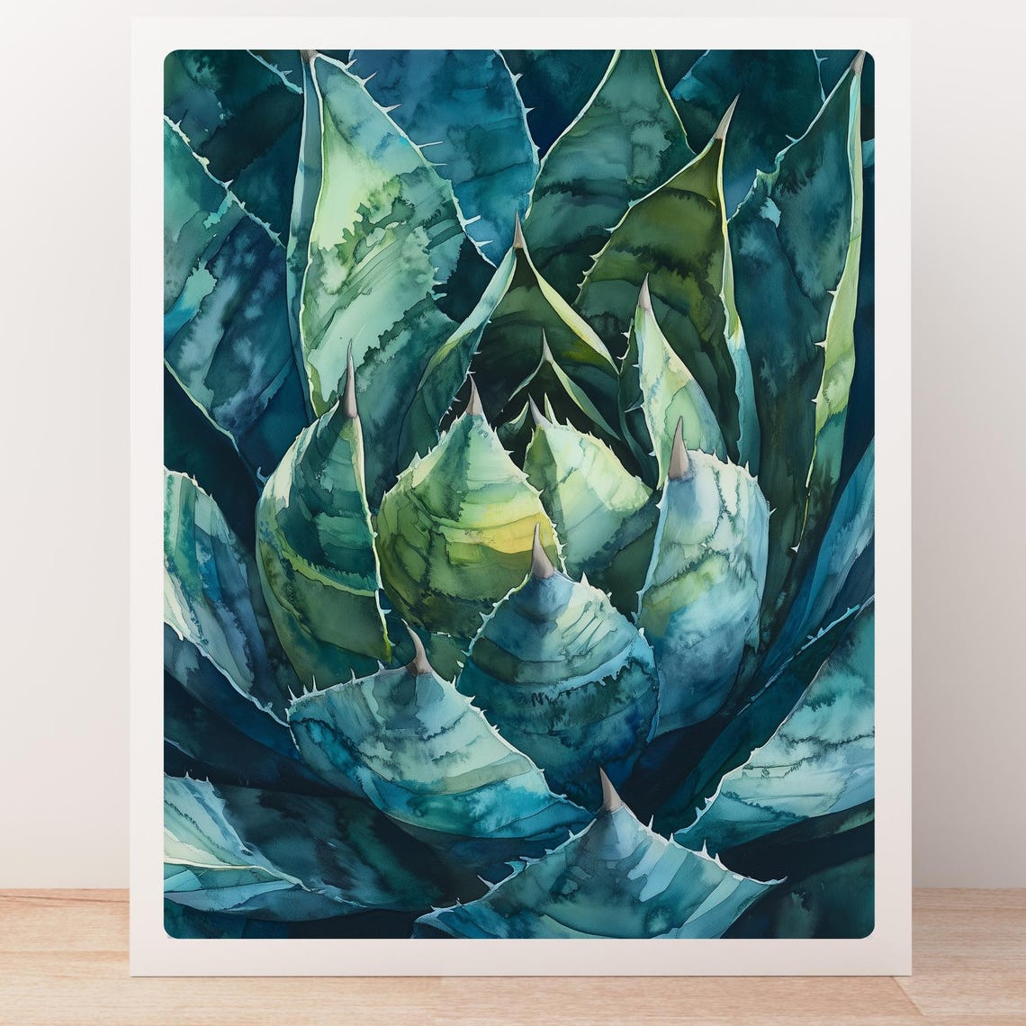 Agave Heart Close Up Blue Green Watercolor Succulent Art Print - Image 5