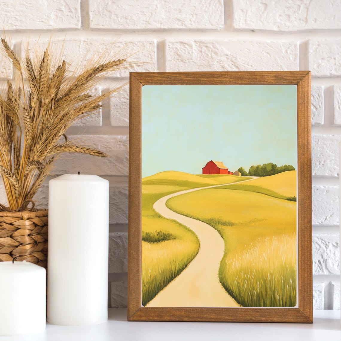 Red Barn and Winding Road Golden Farmland Countryside Poster - Image 3