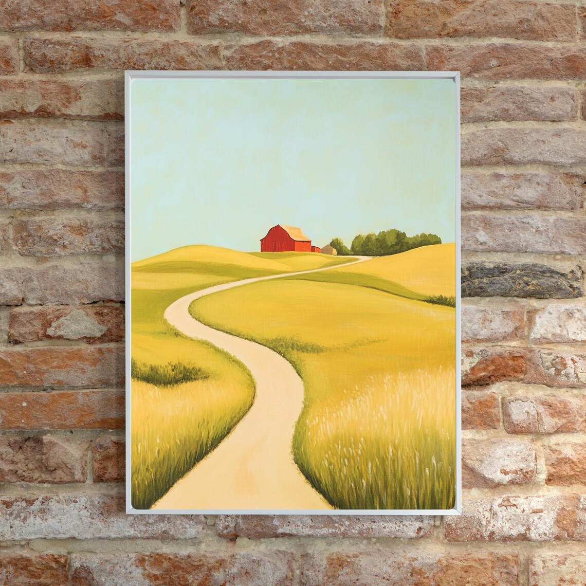 Red Barn and Winding Road Golden Farmland Countryside Poster - Image 6