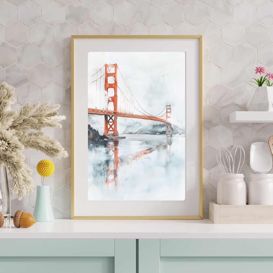Golden Gate Bridge Watercolor Travel Poster, San Francisco - Image 3