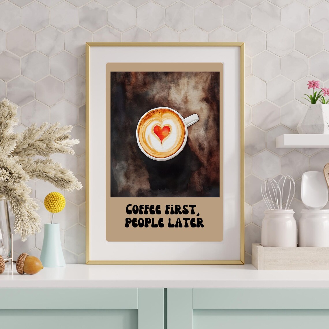 Coffee First People Later Cafe Art Home Decor For Dining Room Breakfast Nook Coffee Sign And Poster Art - Image 6