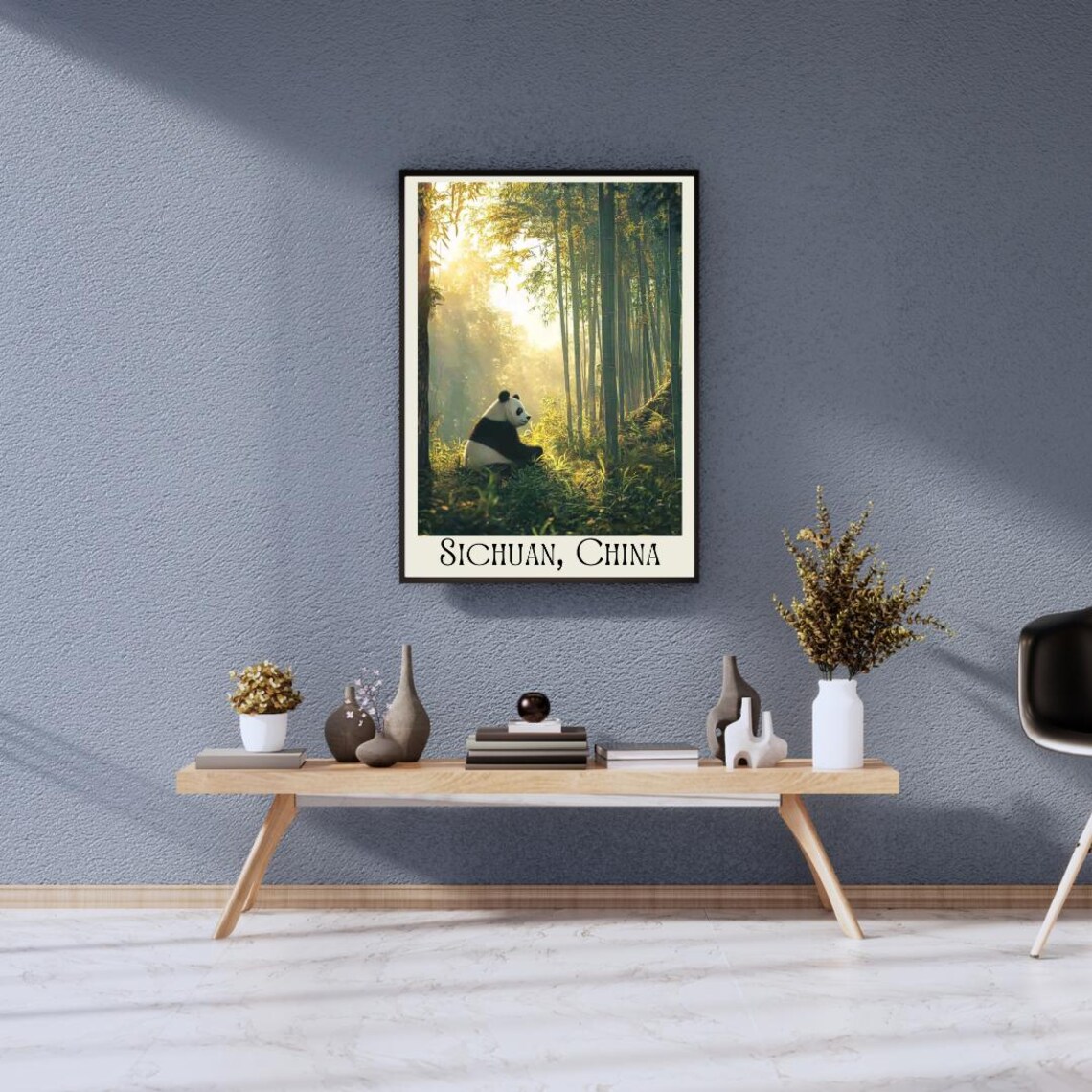 Sichuan China Travel Poster with Giant Panda in a Sunlit Bamboo Forest - Image 5