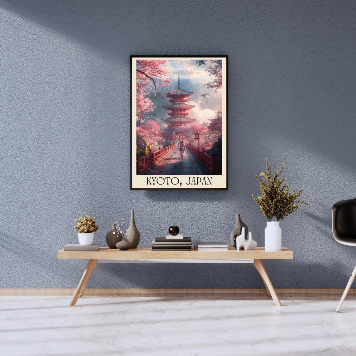 Kyoto Japan Poster with Temple Garden and Cherry Blossom Path - Image 3