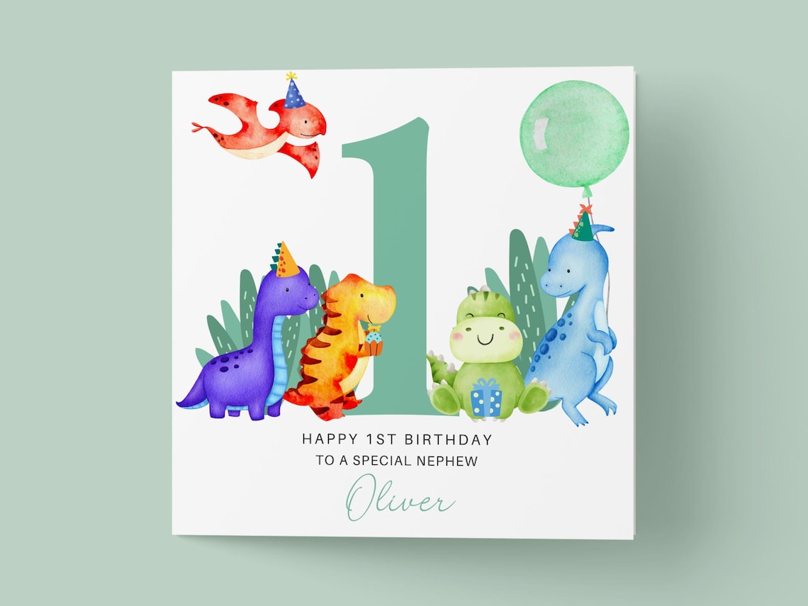 Dinosaur Birthday Card, Personalised Boys First Birthday