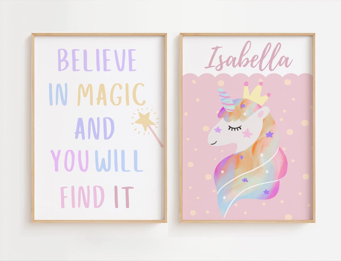 Unicorn Wall Prints Unicorn Girls Nursery Prints Unicorn Wall Art Girls Wall Art Personalised Girls Playroom Prints Unicorn Bedroom Prints
