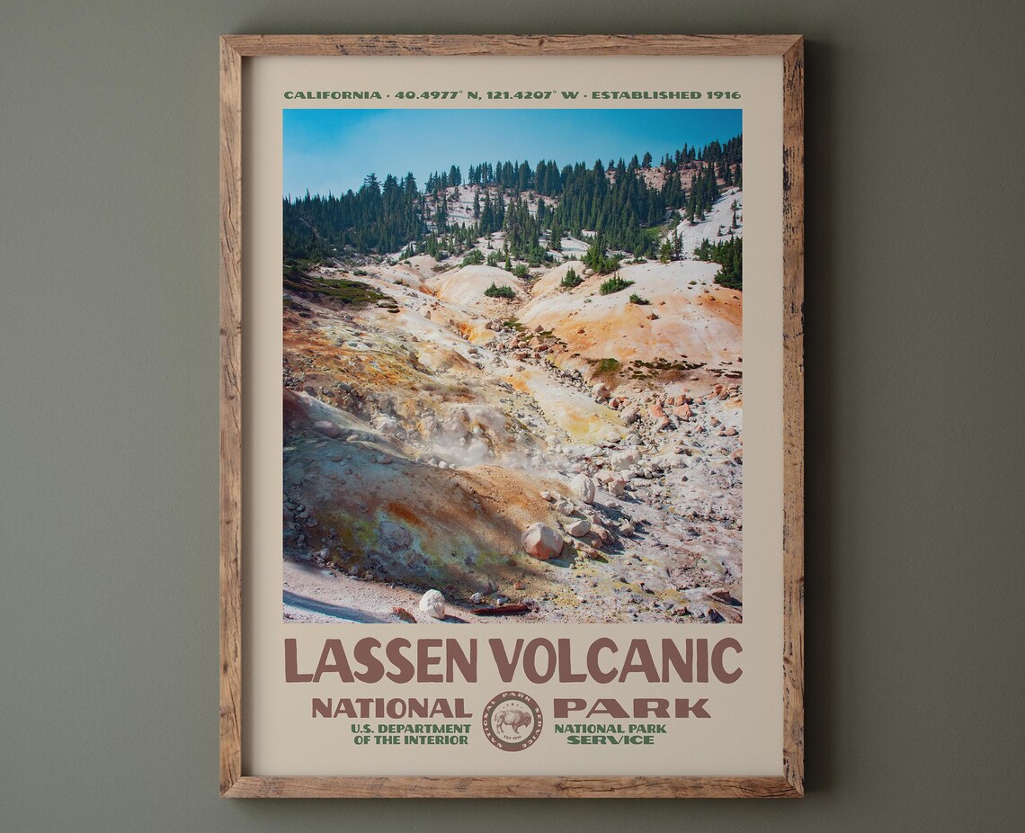 Lassen Volcanic National Park Retro Poster Print