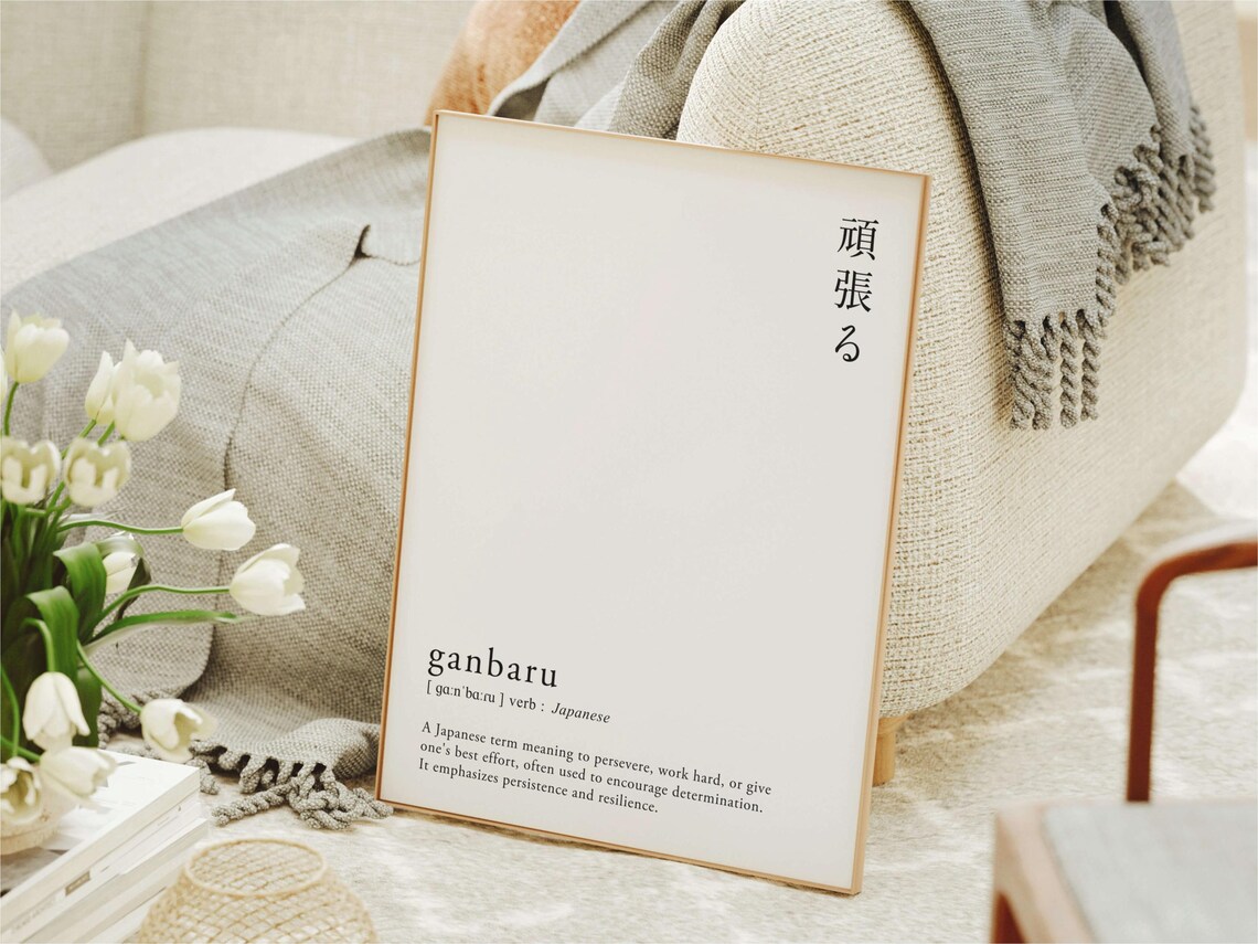 Ganbaru Definition Japanese Perseverance Minimalist Art Poster