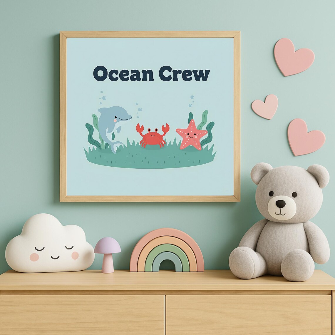 Ocean Crew Art Childrens Decor 11 Square Print Dolphin Crab Starfish Instant