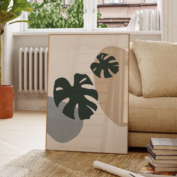 Monstera Palms Beige Minimal Wall Art Abstract Neutral Poster Simple Bedroom Decor Scandinavian Style Print Modern