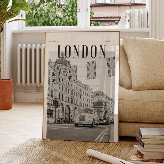 London United Kingdom Modern Travel Wall Art Design Black And White Print Wanderlust Decor Home Office