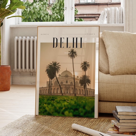 Delhi India Humayun Tomb Sunset Palm Trees Photo Travel Poster