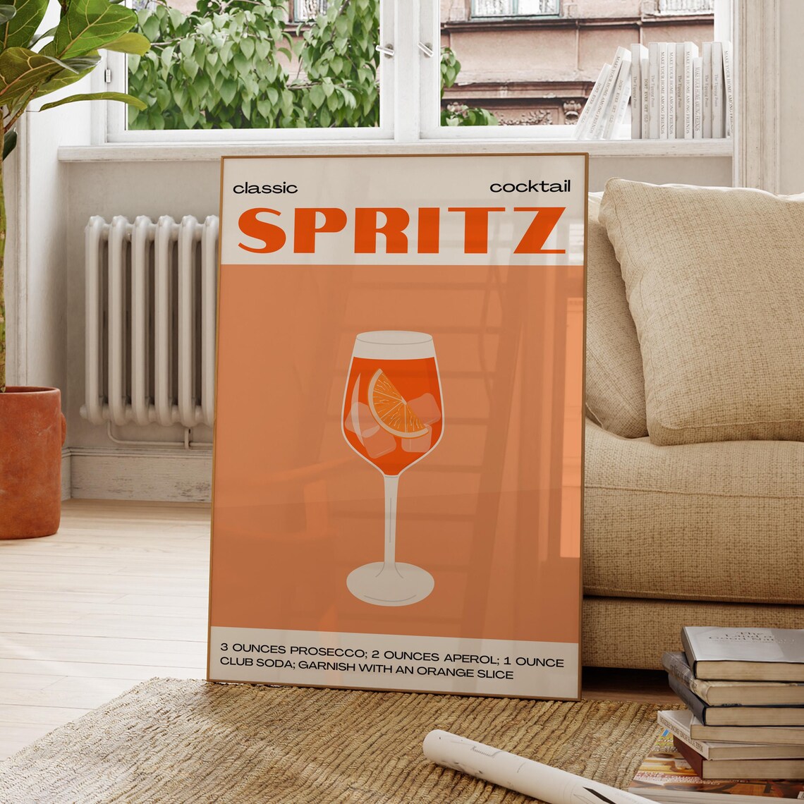 Aperol Spritz Classic Cocktail Print, Home Bar Decor