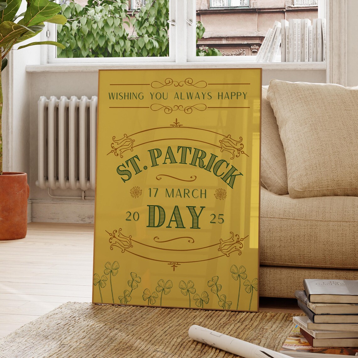 Saint Patrick Day 2025 Vintage Gold Typography Shamrock 17 March Poster
