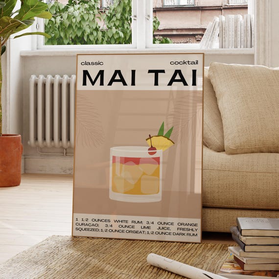 Mai Tai Classic Cocktail Recipe Tropical Tiki Bar Art Poster
