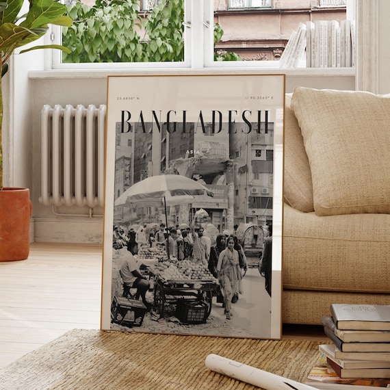 Bangladesh Asia Black White Street Market City Life Photo Poster