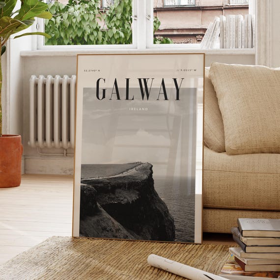 Galway Ireland Poster Modern Travel Wall Art Design Black And White Print Wanderlust Decor Home Office