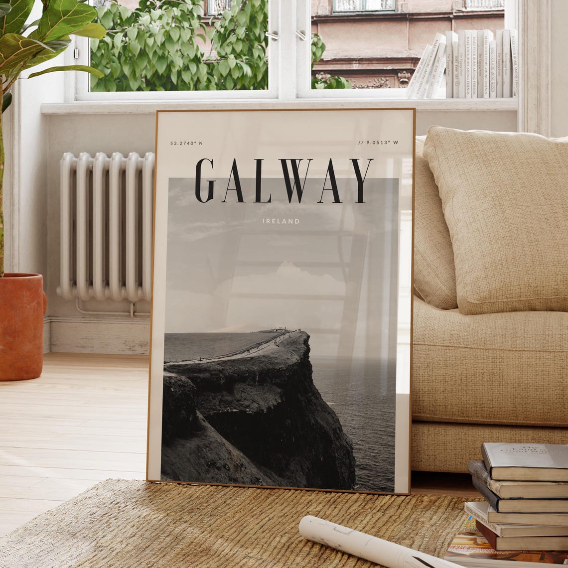 Galway Ireland Poster Modern Travel Wall Art Design Black And White Print Wanderlust Decor Home Office