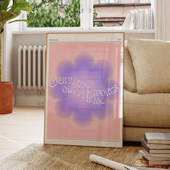 Everything Works Out For Me Quote Art Motivational Wall Decor Inspirational Poster Modern Office