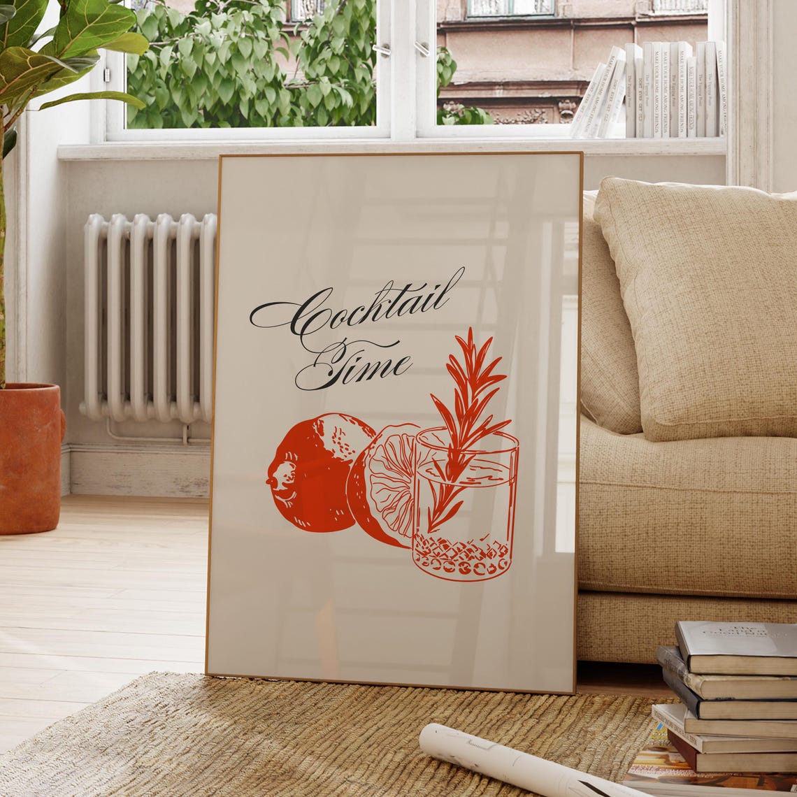 Cocktail Time Elegant Script Orange Citrus Cocktail Bar Kitchen Poster