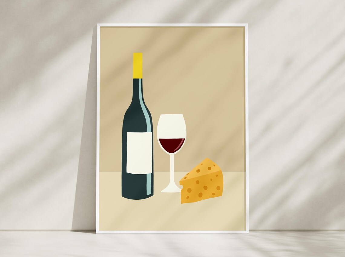 Wine And Cheese Kitchen Art Print, Minimalist Food - Image 4