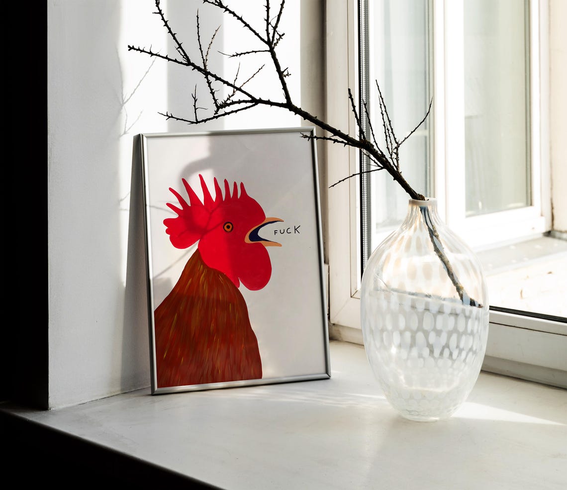 Screaming Red Rooster With Profanity Humor Bold Pop Art Poster - Image 2