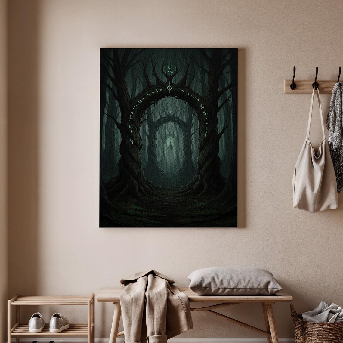 Spooky Forest Path Halloween Canvas Wall Art Haunted Tree Arch And Ghostly Mist Mysterious Scene For Home Decor