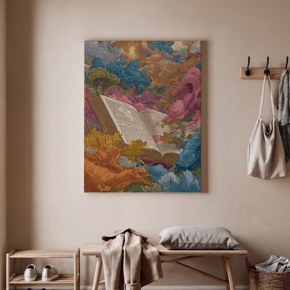 Open Book Blooming Floral Fantasy Dream Colorful Reading Wall Art